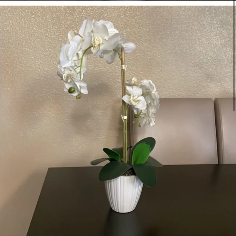 NWOT artificial white orchid in Ribbed Pot - Picture 2 of 7